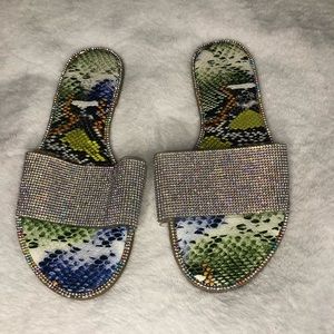 Leather snake sandal slides